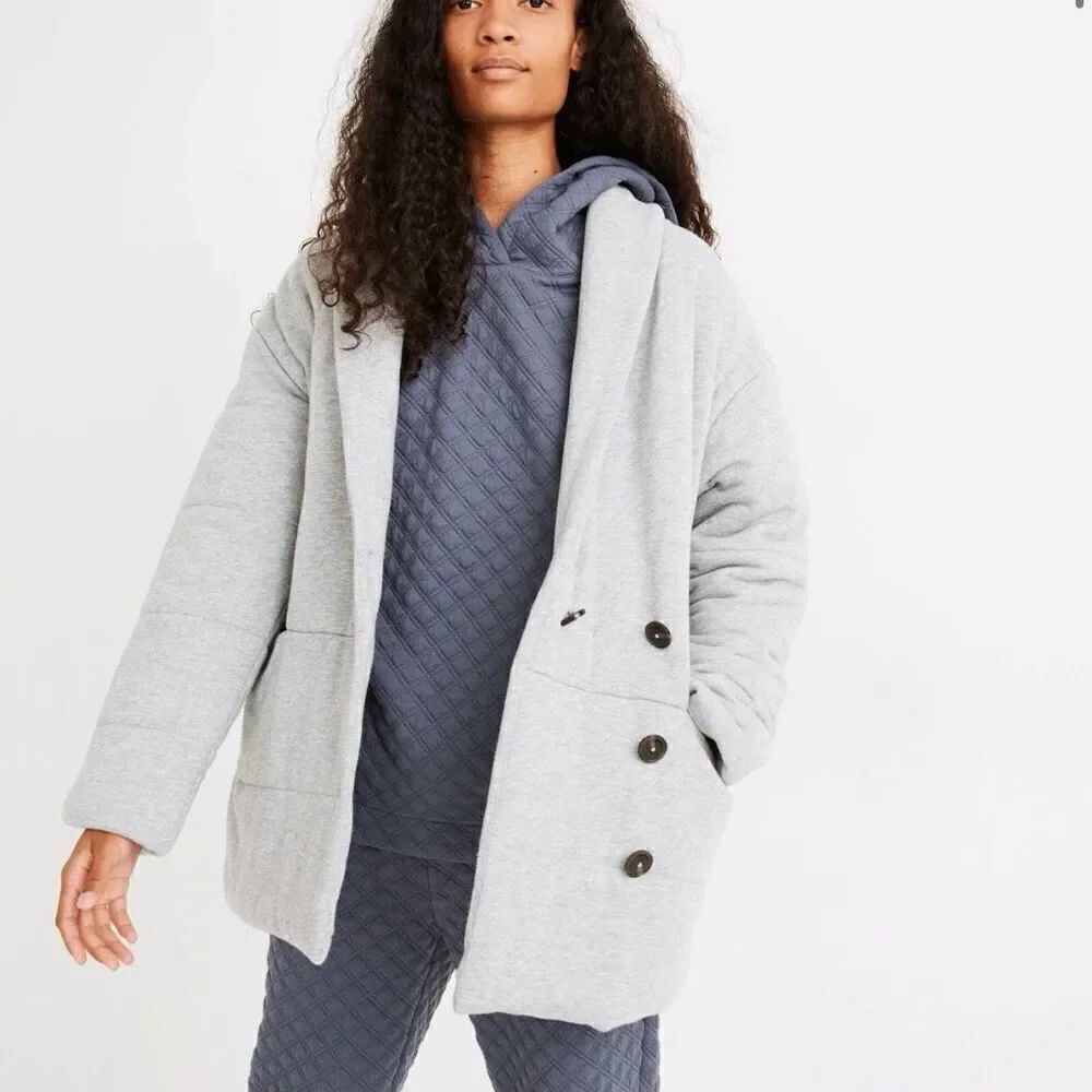 Madewell Sweatshirt Puffer Coat in Heather Cement Gray Size M